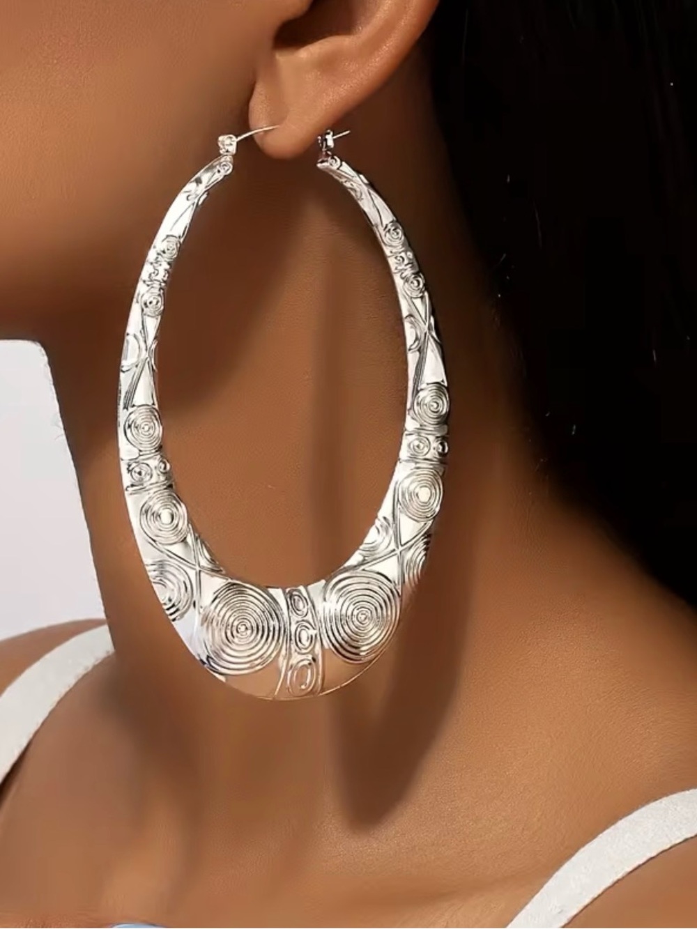 Silver Textured Hoop Earrings - Women Jewelry